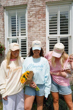 Mommin' - Striped Vintage Trucker Hat: Blue Stripe
