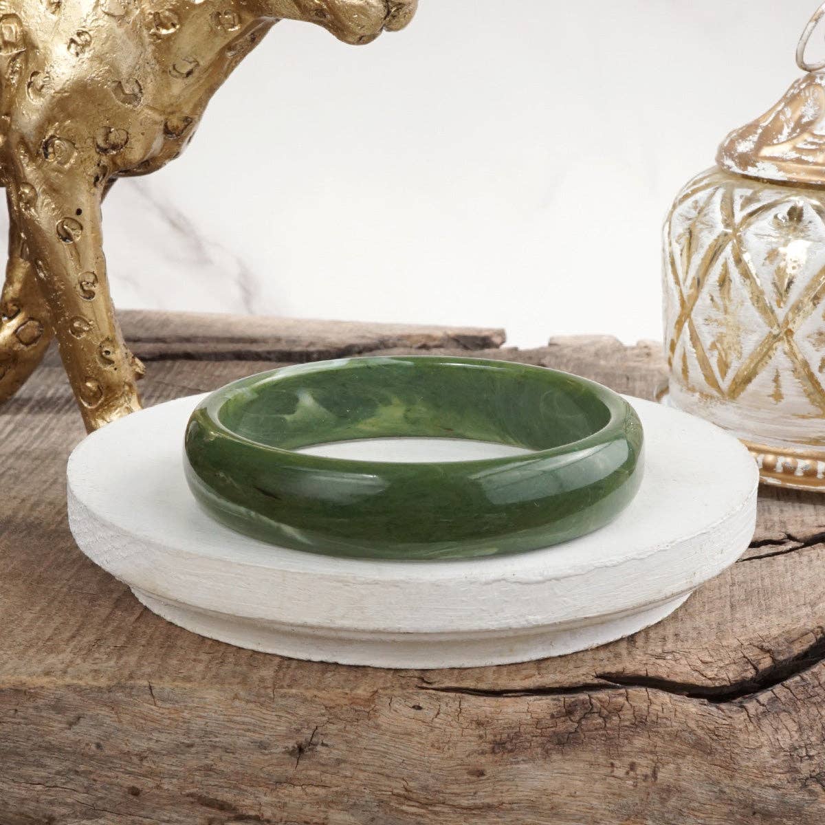 Marbled Muse – Rounded Acrylic Bangles: Olive green