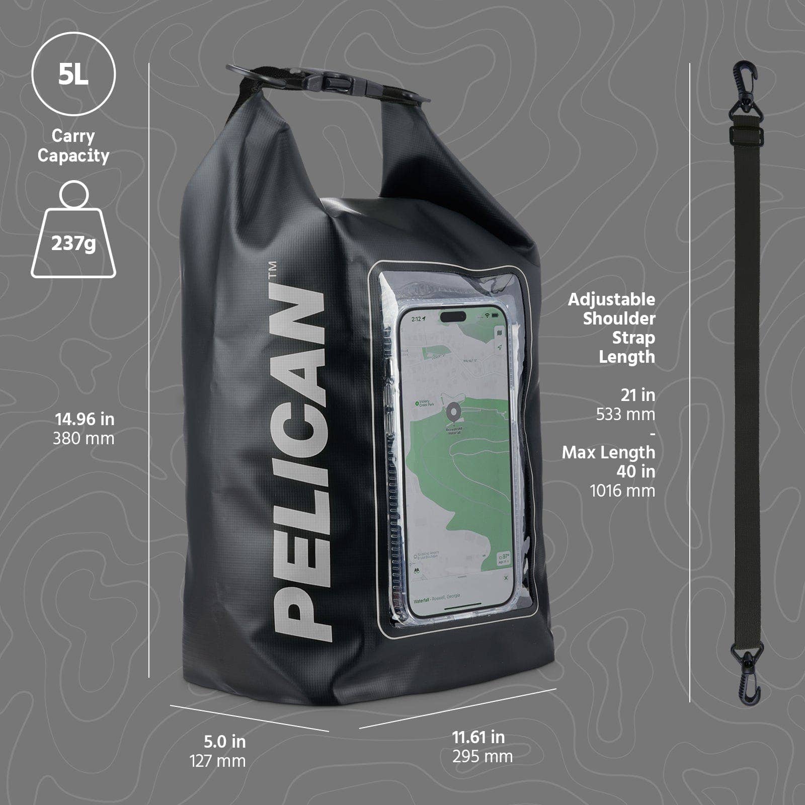 Pelican Marine Waterproof 5L Dry Bag (Stealth Black) - Phone Pouch: Stealth Black