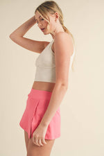 Corset Inspired Cropped Tank Top: Cream / S