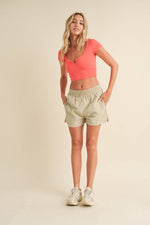 Scoop Neck Cropped Top: Red / S