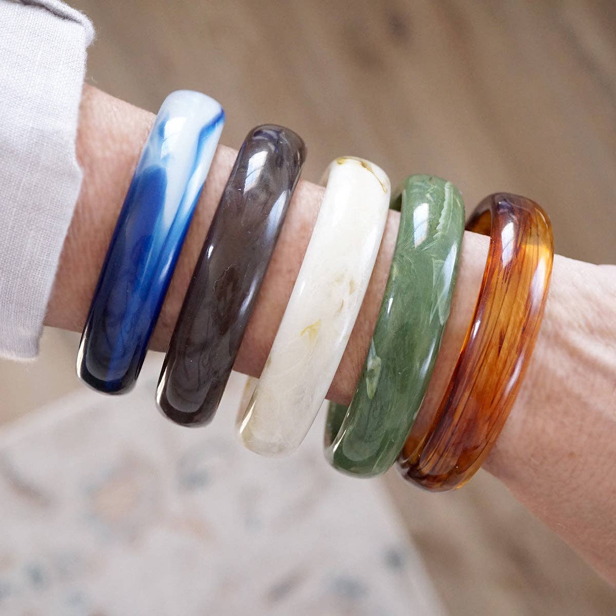 Marbled Muse – Rounded Acrylic Bangles: Tortoise