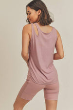 Asymmetric Cutout Lightweight Rib Tank Top: Mauve / XL