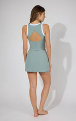 Women's Open Back Tank, Side Slit Skort with Inner Pants: Soft Meadow