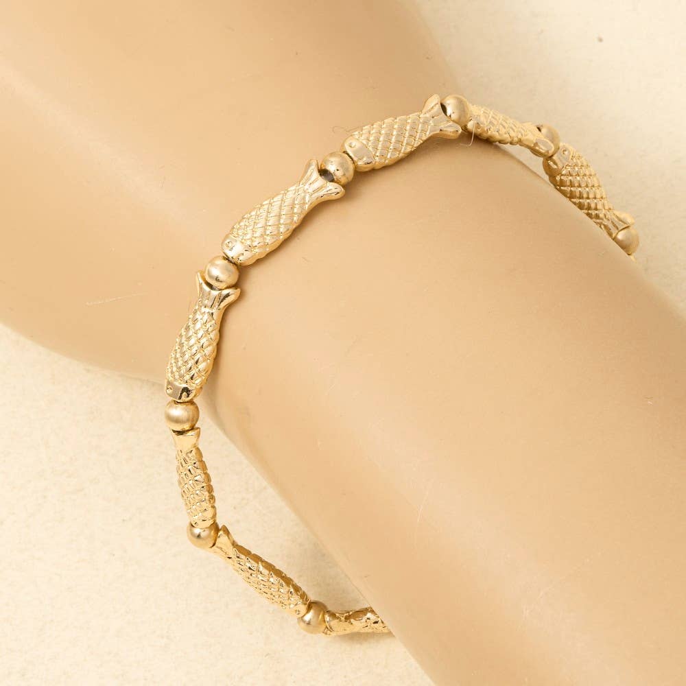 Gold Fish And Ball Bead Elastic Bracelet
