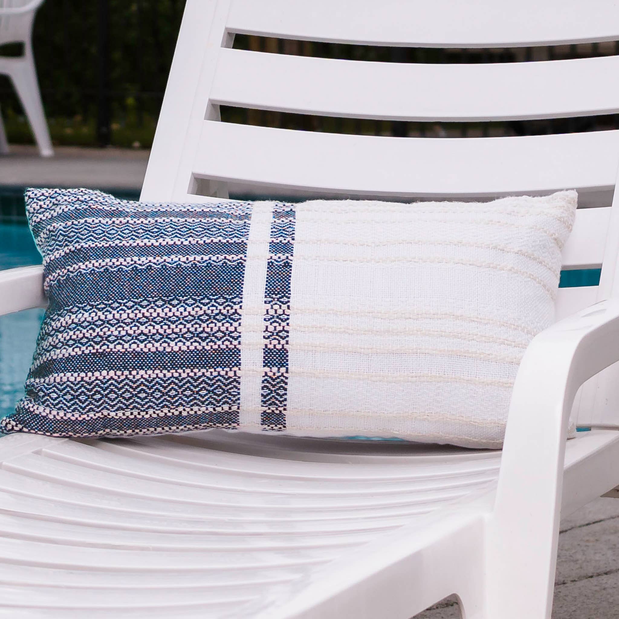 Genevieve 12X22" Handwoven Striped In/Outdoor Throw Pillow: Blue