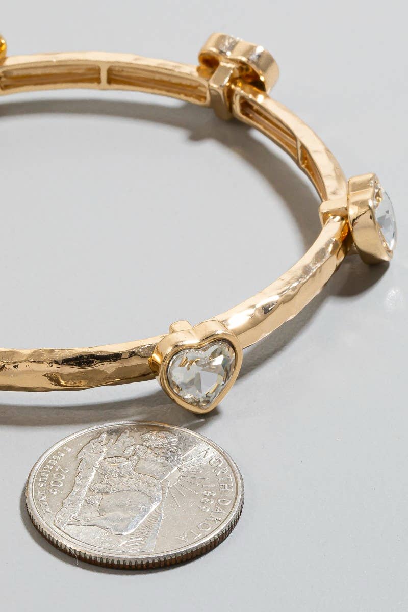 Rhinestone Hearts Elastic Metallic Bracelet