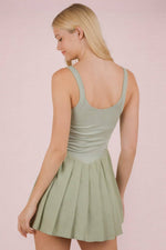 Pleated Skirt Activewear Dress W/ Under Shorts: SAGE