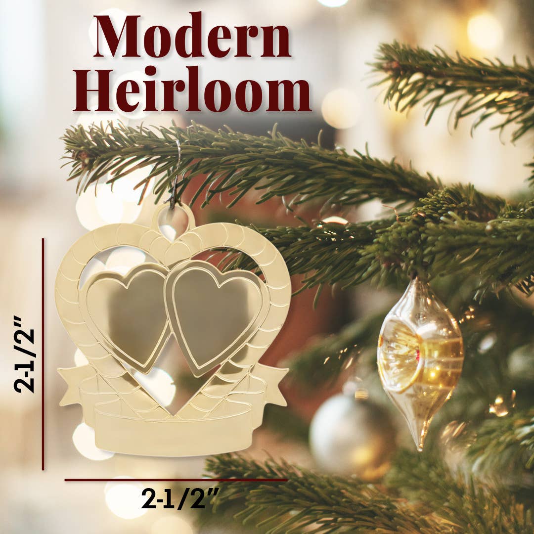 Engraveable Double Hearts Gold Wedding Anniversary Ornament