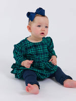 Baby Girls Hayden Plaid Woven Long Sleeve Bubble Romper: Green / 12-18m