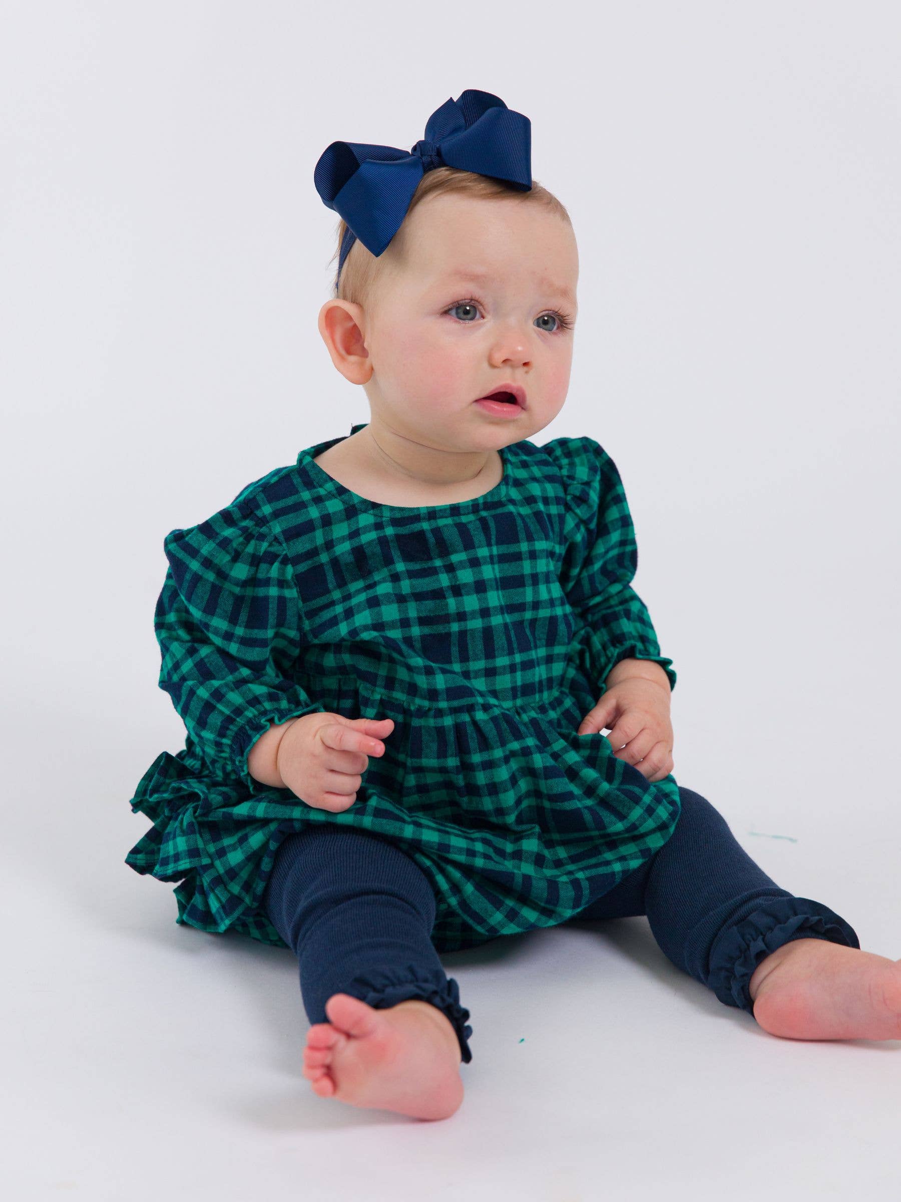 Baby Girls Hayden Plaid Woven Long Sleeve Bubble Romper: Green / 18-24m