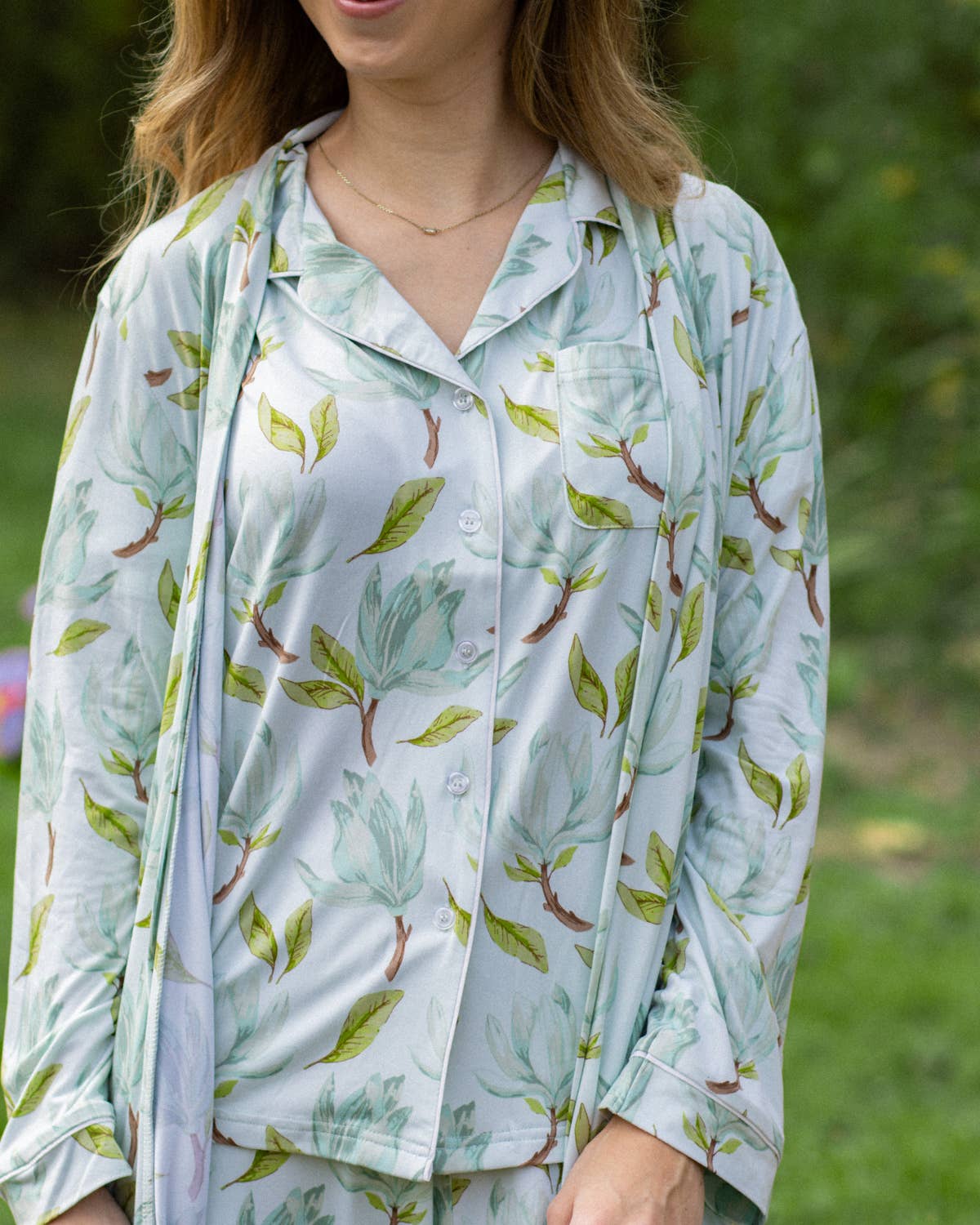 Audrey Short Sleeve Button Up Sleep Shirt   Aqua/Multi   -Asst.: XSmall