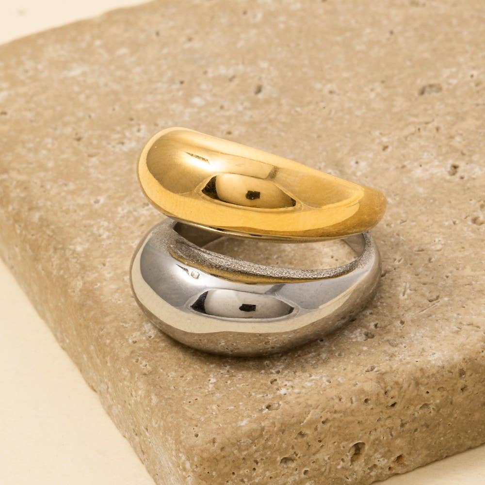 Stainless Steel Two Tone Solid Layered Band Ring Size 7