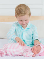 SoftSnooze™ Baby Girls Cotton Modal Pink Gingham Ruffle Knotted Sleep Gown & Bow Hat Set: Pink / Newborn-3m
