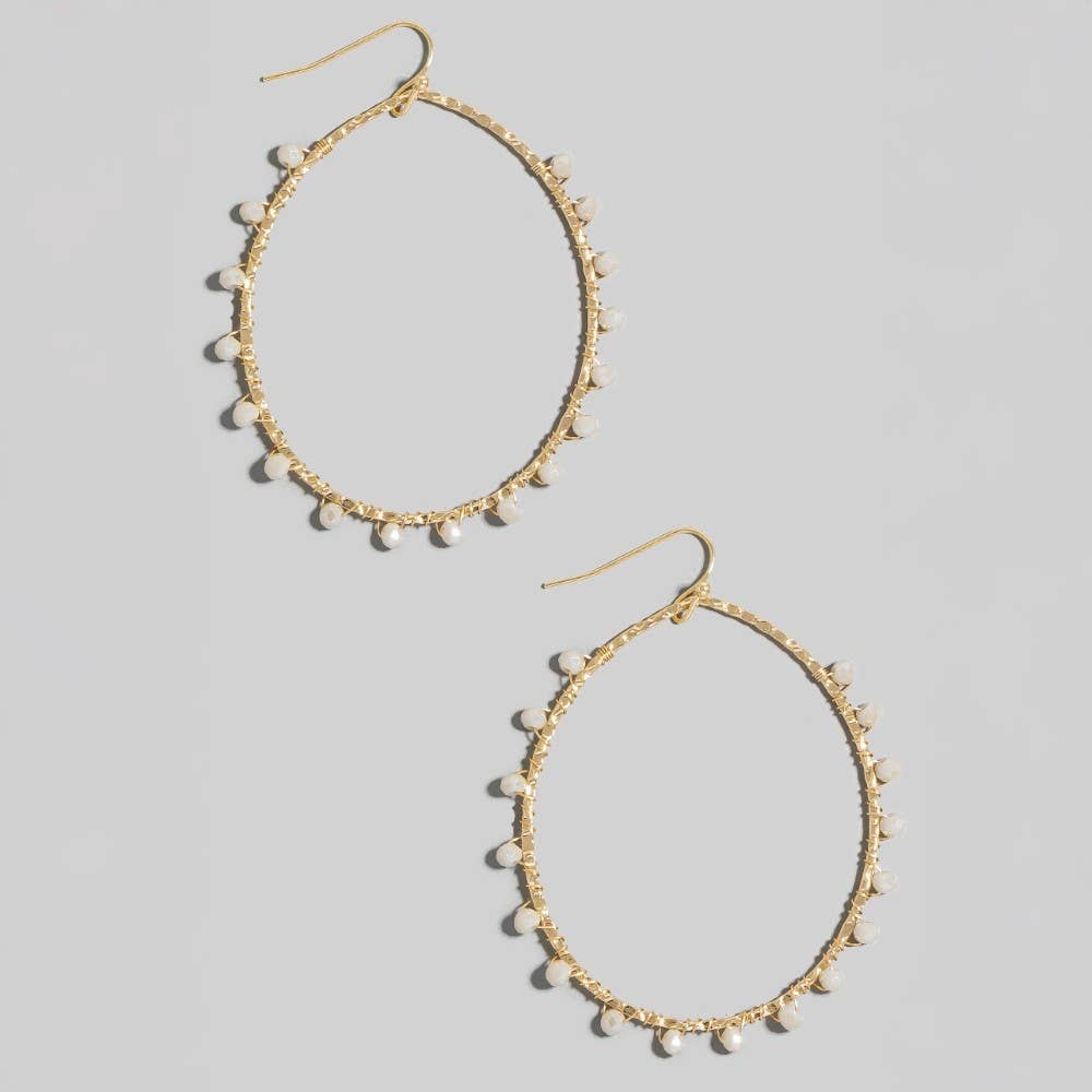 Faceted Glass Beaded Oval Dangle Earrings