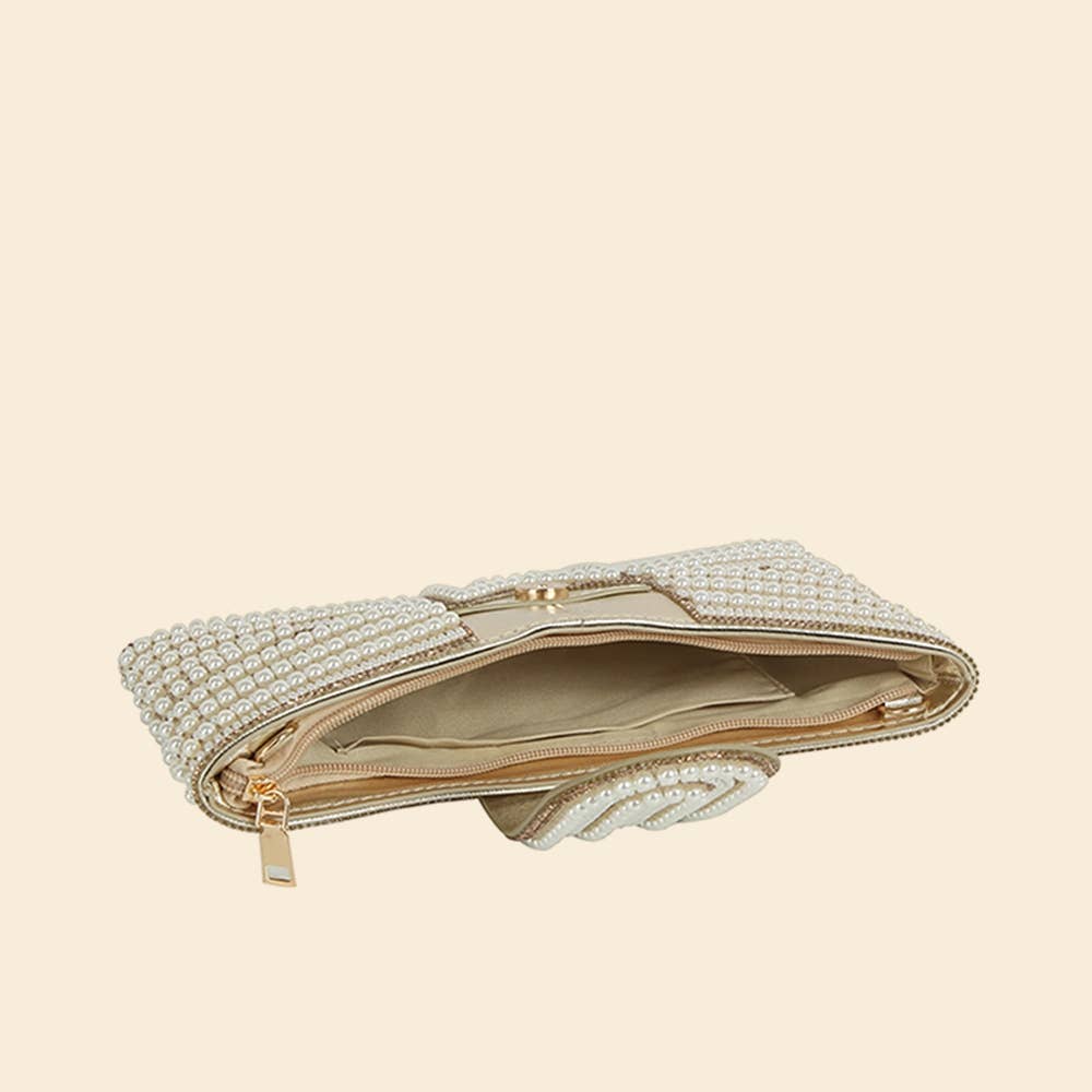 Spangle Pearl Bow Clutch Evening Bag