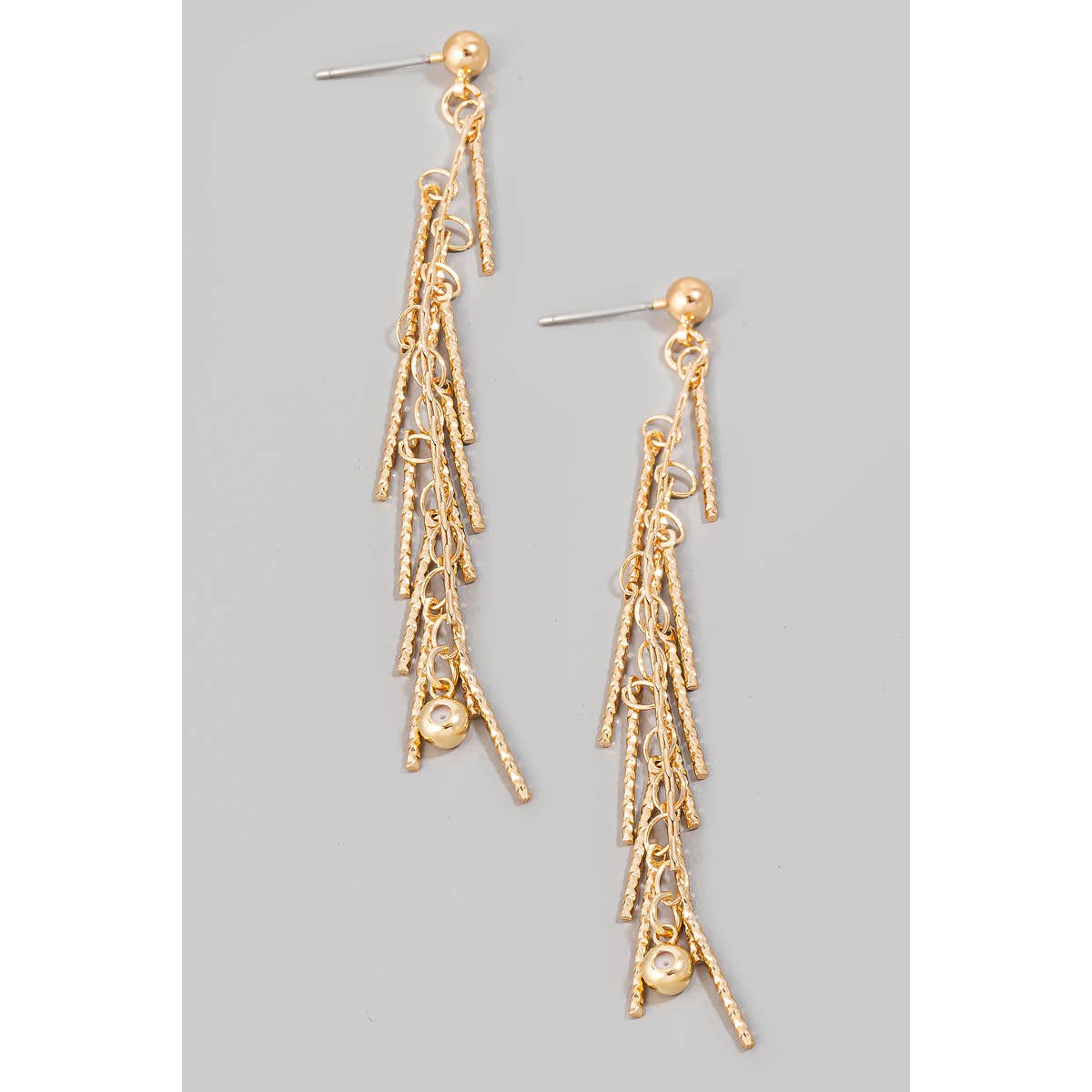 Textured Metallic Bar Charms Dangle Earrings