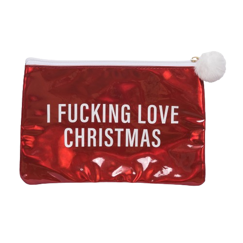 I Fing Love Christmas Cosmetic Bag: Red/White / 50% Cotton/50% Polyester