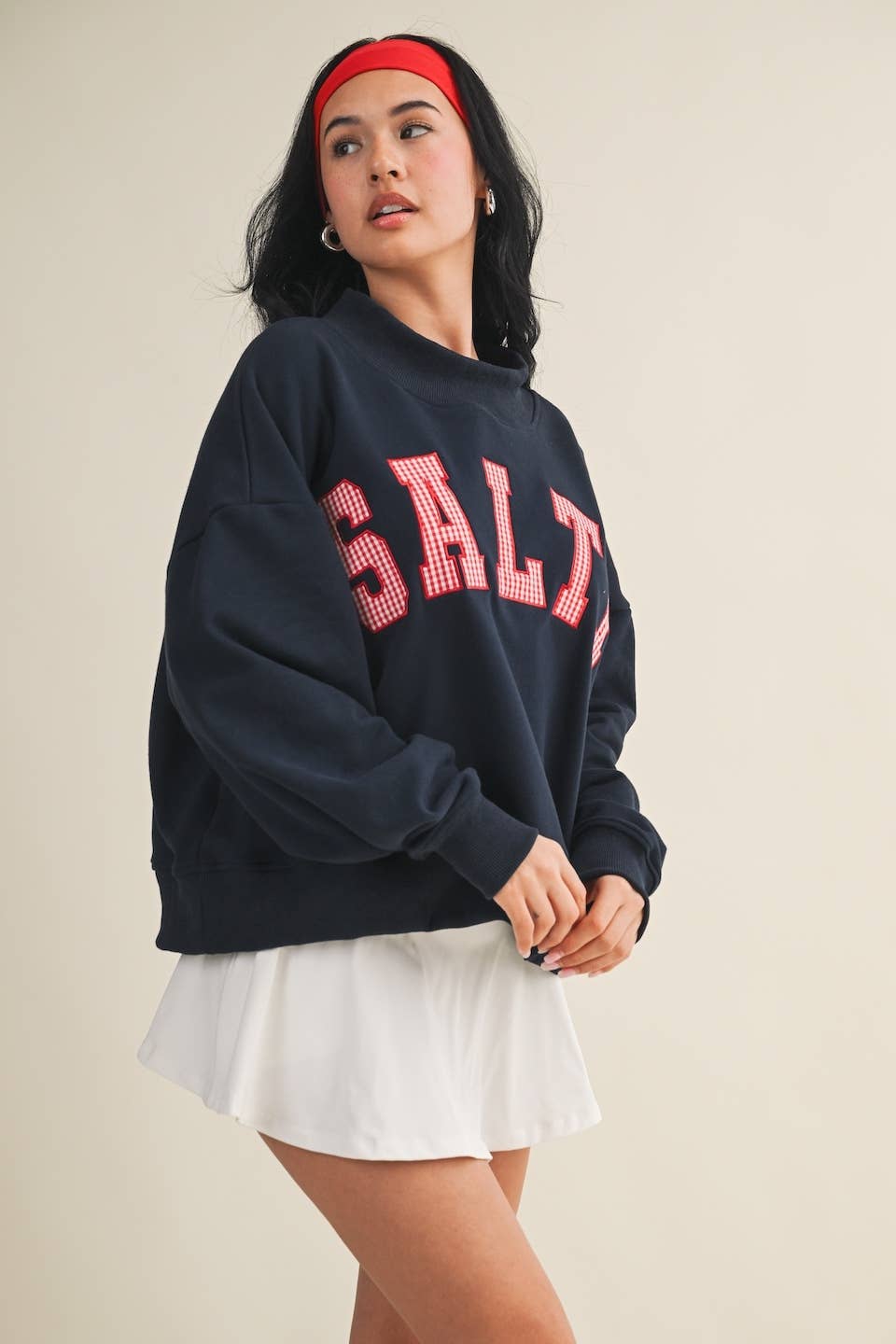 Salty Oversized Mock Neck Sweatshirt: Navy / S