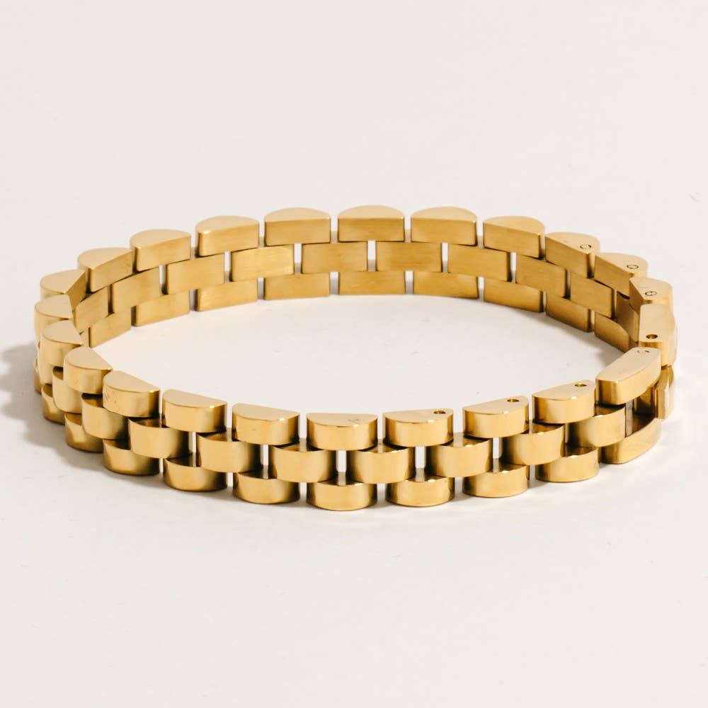 Two Tone Mixed Metal Rounded Watch Chain Bracelet