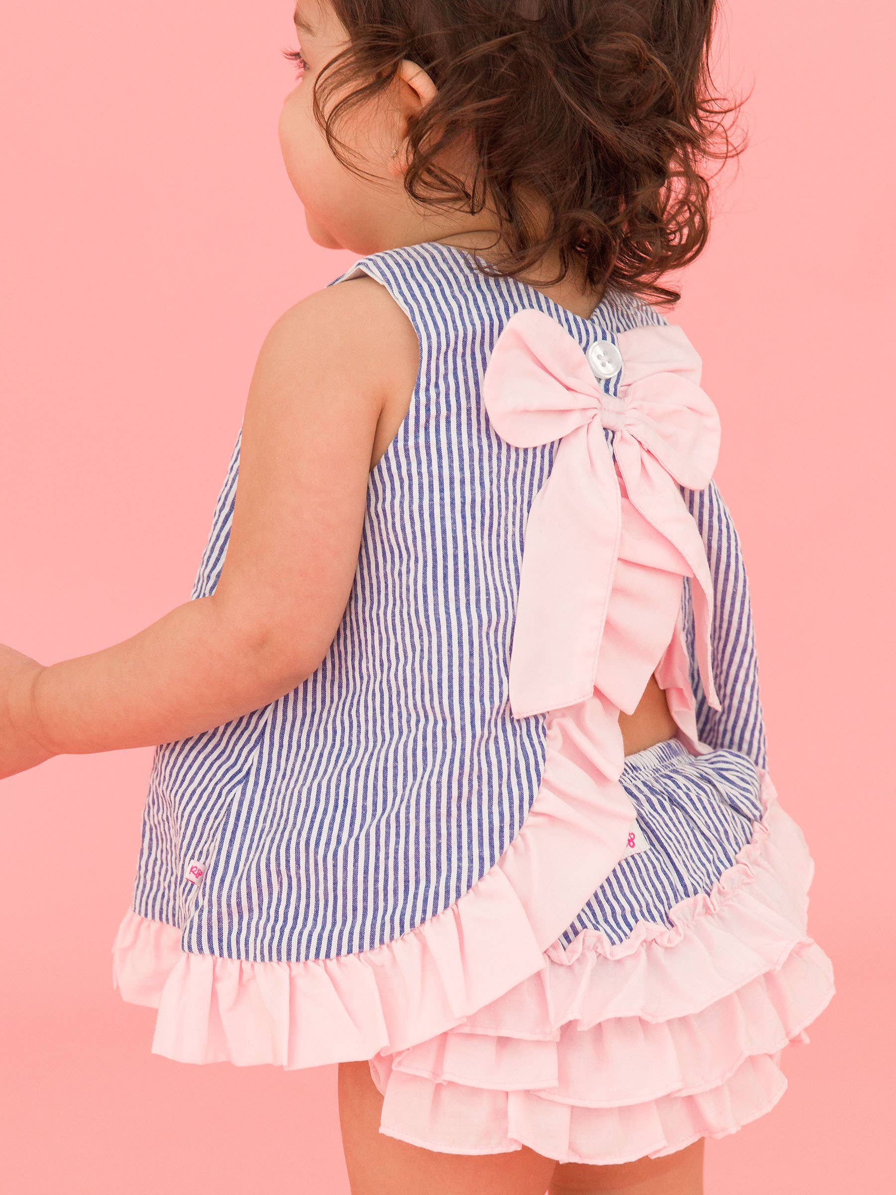 Baby Girls Blue Seersucker Ruffle Swing Top & Bloomer Set: Blue / 2T