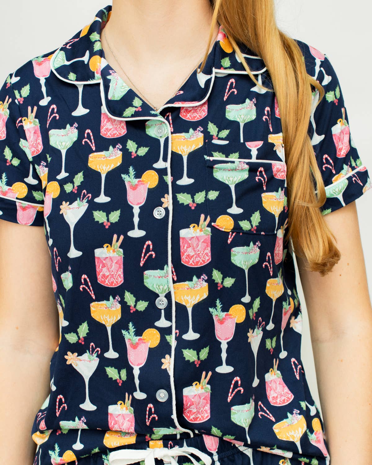 Fizz the Season Short Sleeve Button Up Sleep Shirt   Royal/Multi   -Asst.: Large