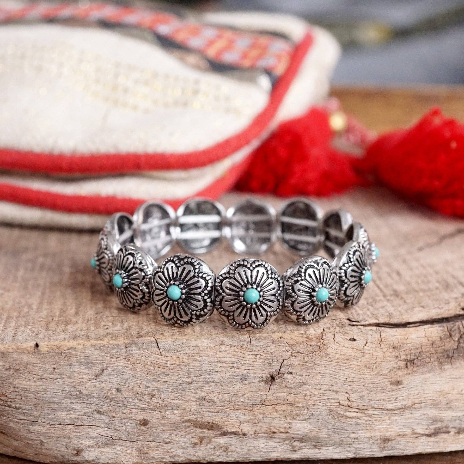 Western Stretchy Bangles – in Worn Silver Tone: Buffalo Coins