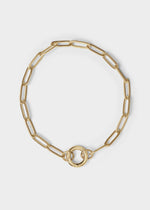 Stainless Steel Paperclip with Charm Keeper Chain Bracelet: Gold / 6.5"