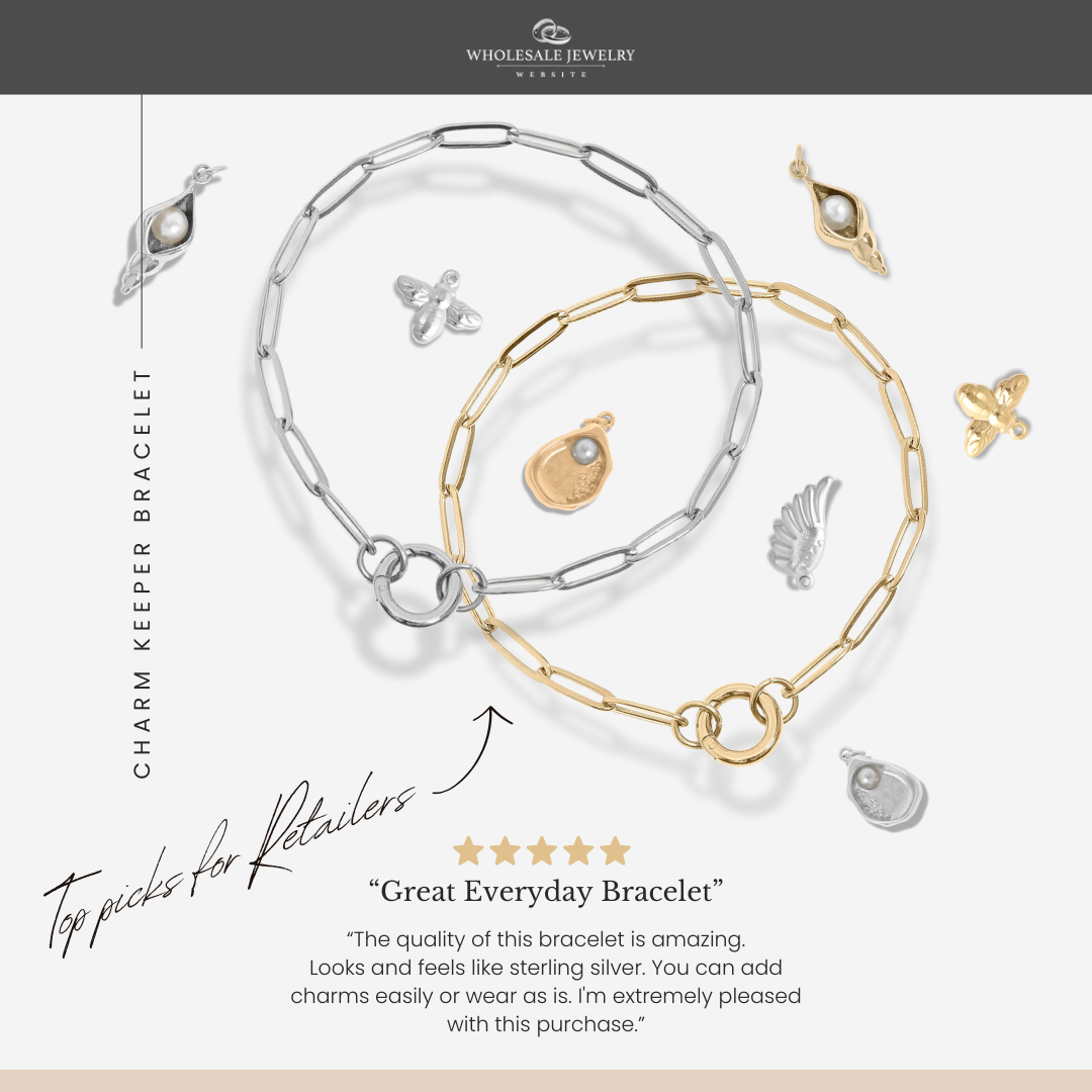 Stainless Steel Paperclip with Charm Keeper Chain Bracelet: Gold / 6.5"