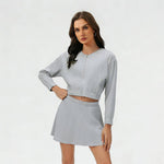Women's Summer Set:Cropped Full Zipper Jacket And Skirt: Yellow / 8