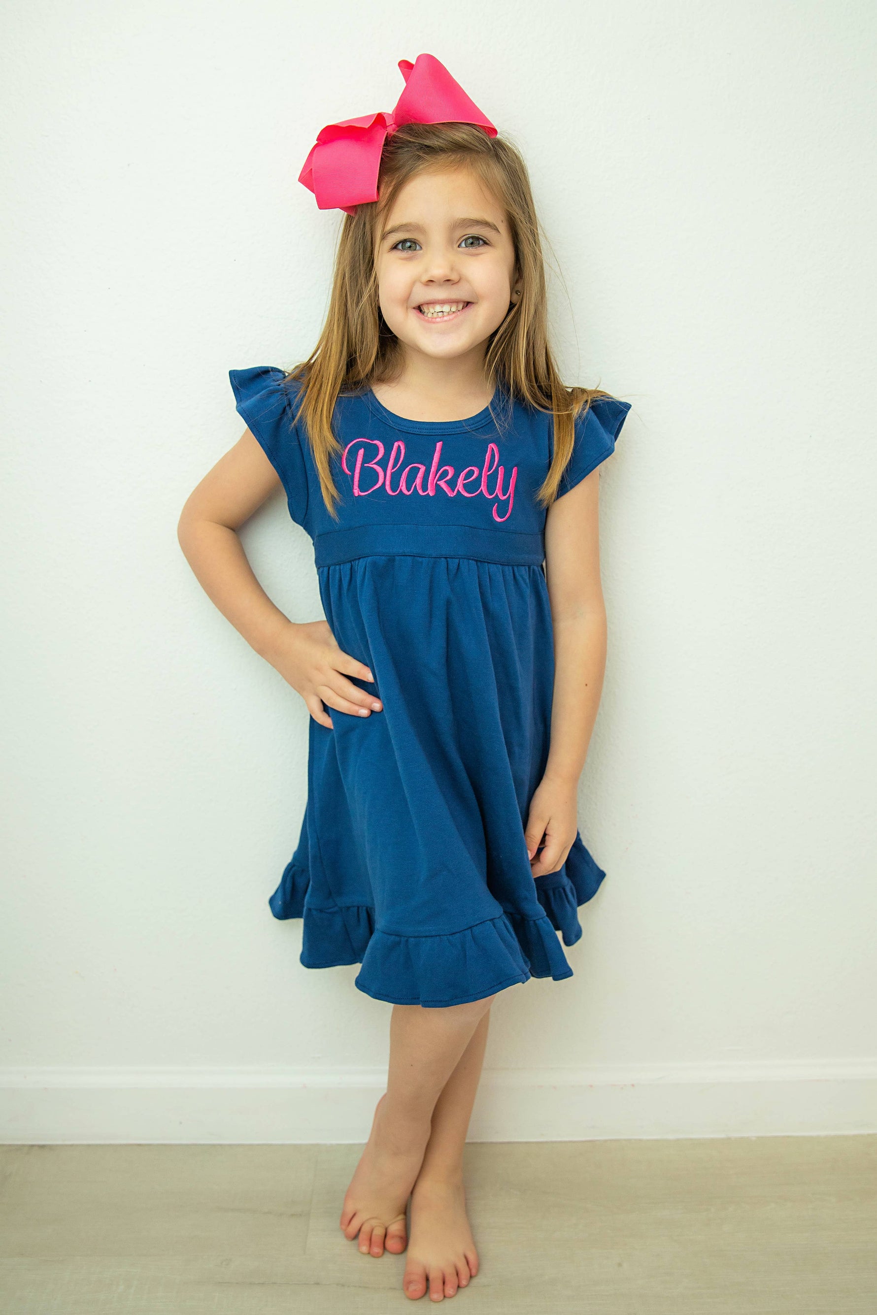 SALE Flutter Sleeve Ruffle Dress with Tie - NAVY: 18m