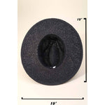 Fan Pattern Strap Straw Fedora Hat in Black