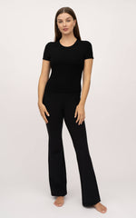 Women's Rib Short Sleeve Top with Inner Bra - 2 PACK: Black/White