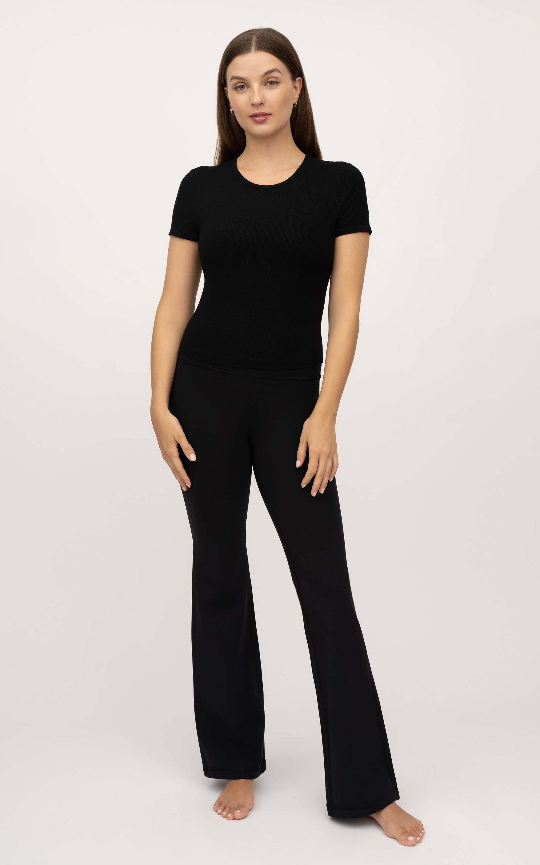 Women's Rib Short Sleeve Top with Inner Bra - 2 PACK: Black/White