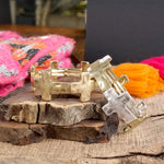 Hammered Sideways Cross Bracelet in Worn Silver Gold Tone Boho Style: Worn Silver and Gold Tones