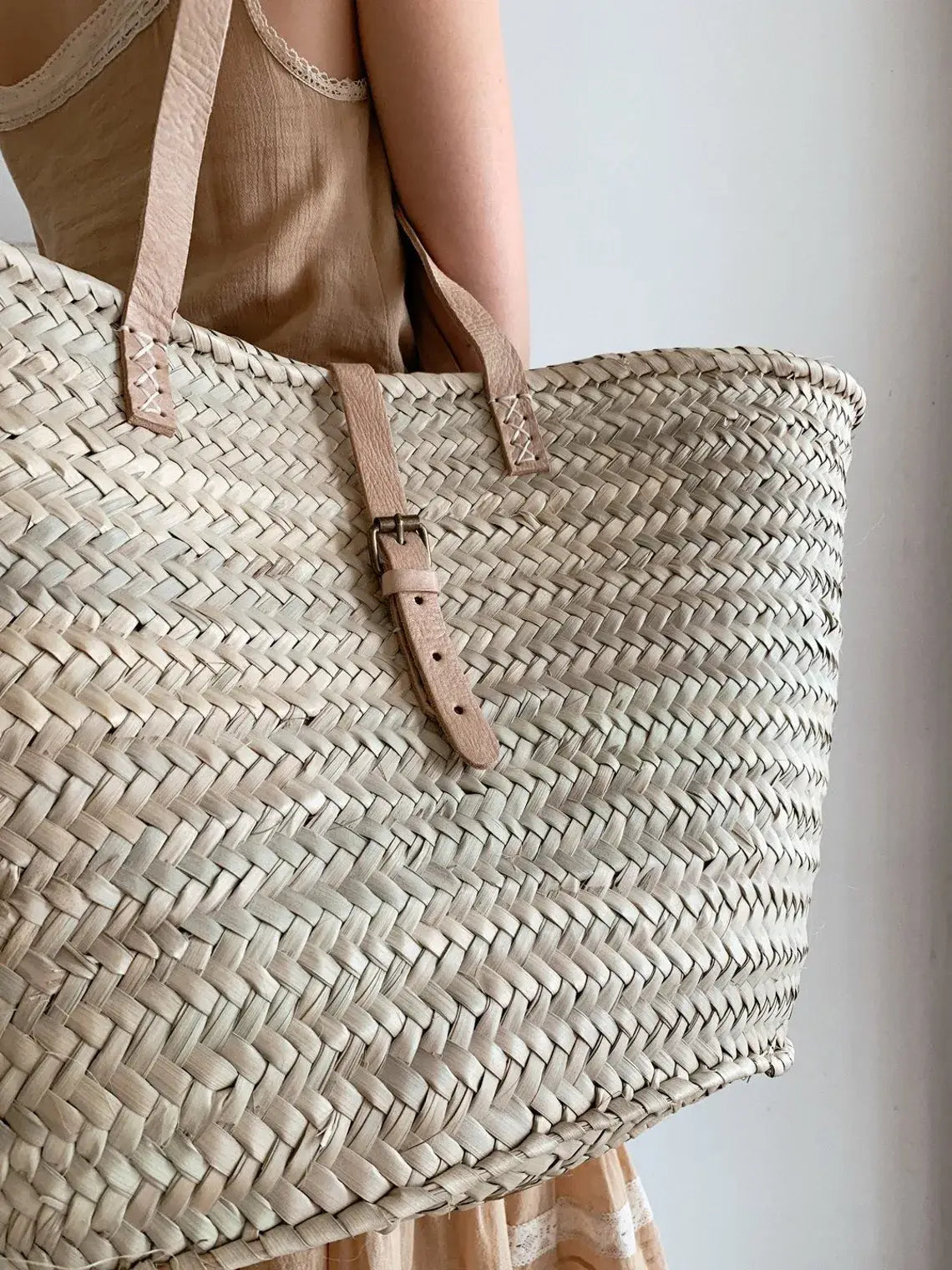 STRAW BAG Handmade Moroccan Basket with Leather