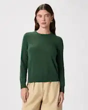 EMERALD COLLECTION Florida Mongolian Cashmere Crewneck Sweater in Forest Green Size L