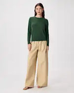 EMERALD COLLECTION Florida Mongolian Cashmere Crewneck Sweater in Forest Green Size L