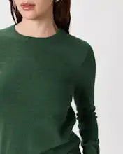 EMERALD COLLECTION Florida Mongolian Cashmere Crewneck Sweater in Forest Green Size L