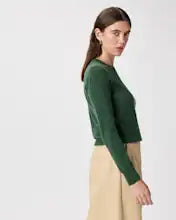 EMERALD COLLECTION Florida Mongolian Cashmere Crewneck Sweater in Forest Green Size L