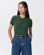 EMERALD COLLECTION "Florida" Mongolian Cashmere Short Sleeve in Forest Green - Size S