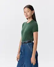 EMERALD COLLECTION "Florida" Mongolian Cashmere Short Sleeve in Forest Green - Size S