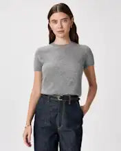 EMERALD COLLECTION "Florida" Mongolian Cashmere Short Sleeve in Grey - Size L