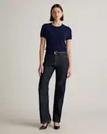 EMERALD COLLECTION "Florida" Mongolian Cashmere Short Sleeve in Navy - Size S