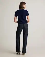 EMERALD COLLECTION "Florida" Mongolian Cashmere Short Sleeve in Navy - Size S