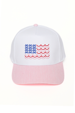 Americana USA Wave Flag Embroidered Adjustable Baseball Cap: Pink