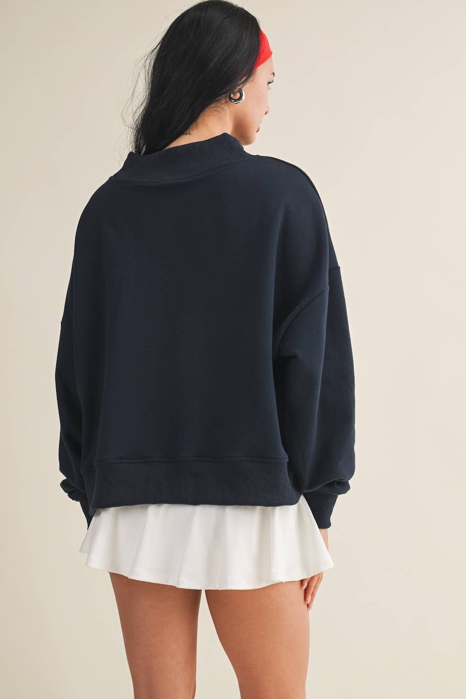 Salty Oversized Mock Neck Sweatshirt: Navy / S