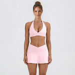 Women's Tennis Set:Halterneck Tank Top And Cross-Waist Skirt: Coffee / L