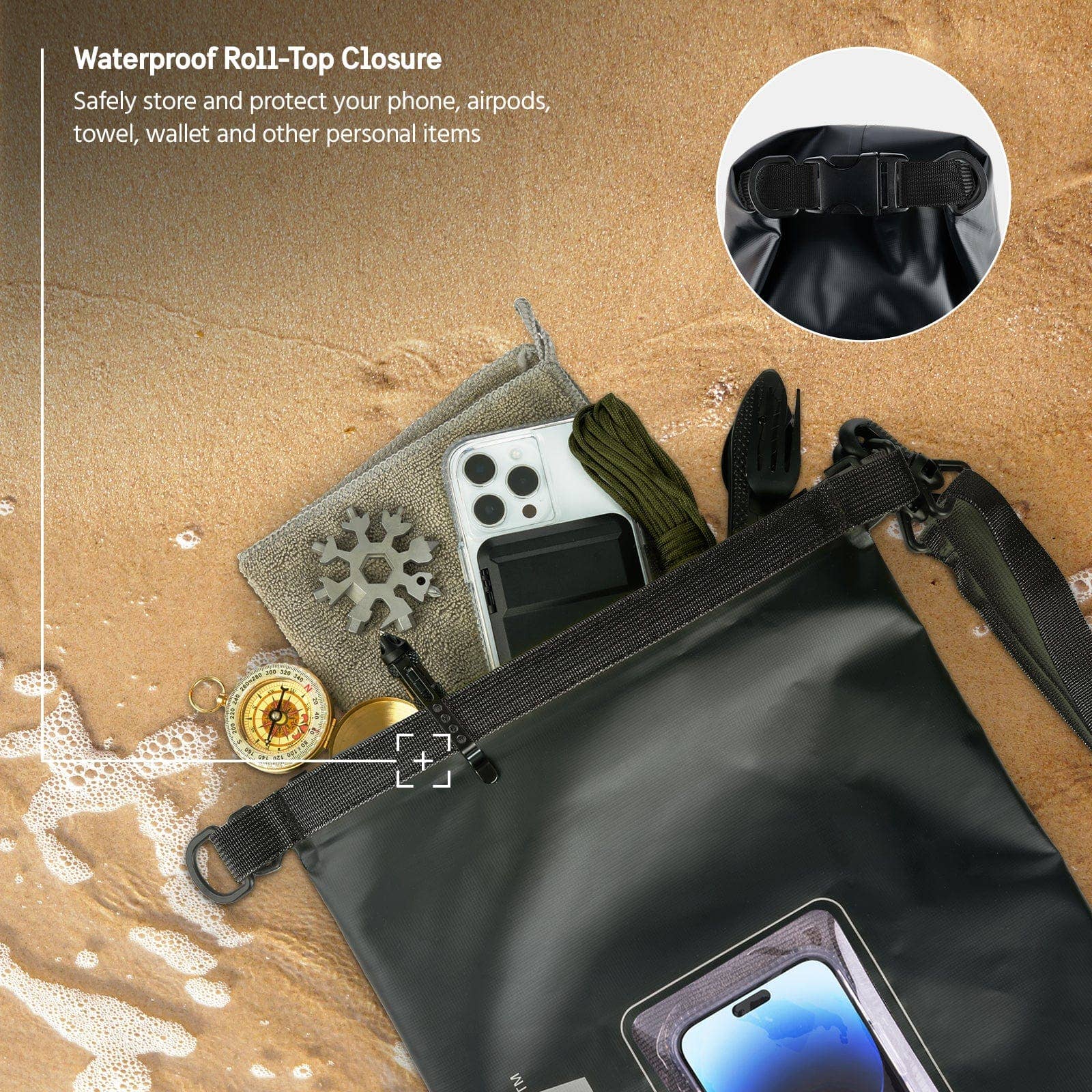 Pelican Marine Waterproof 5L Dry Bag (Stealth Black) - Phone Pouch: Stealth Black