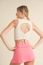 Corset Inspired Cropped Tank Top: Cream / M
